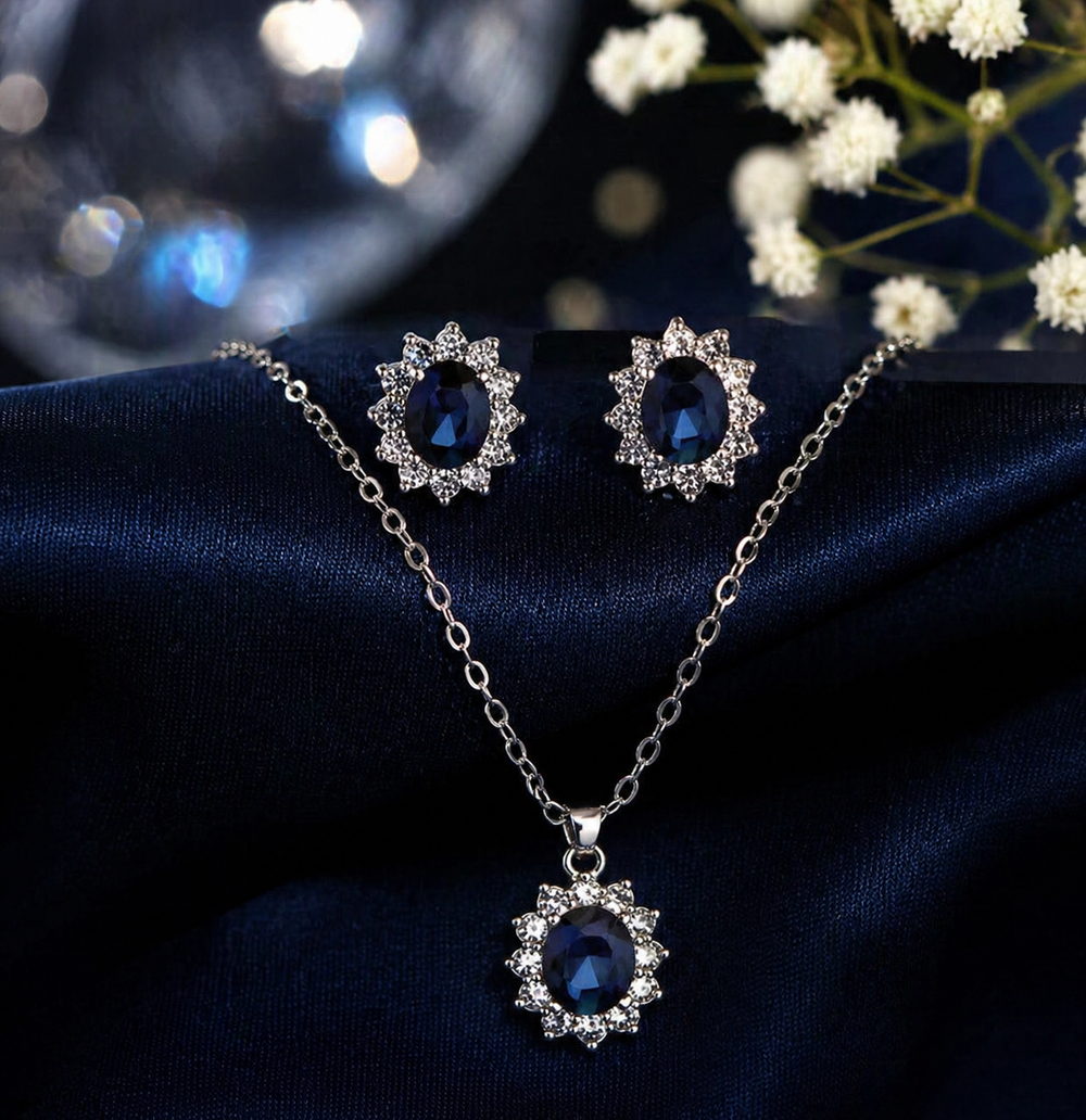Midnight Sapphire Halo Jewelry Set