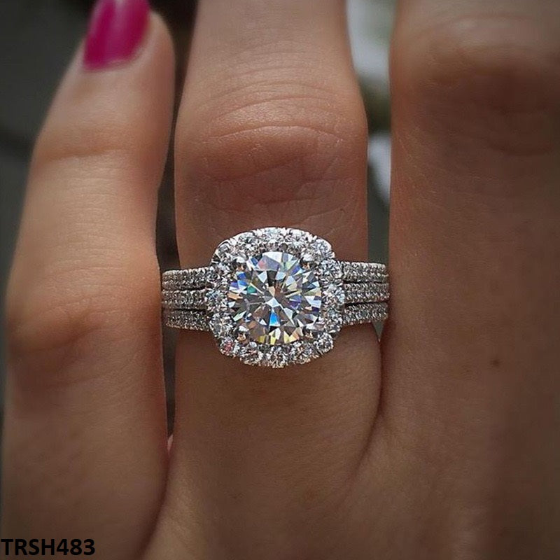 Elegant Cushion Halo Triple Band Ring
