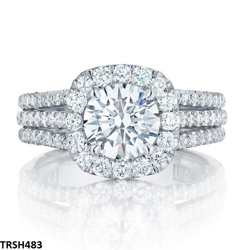 Elegant Cushion Halo Triple Band Ring