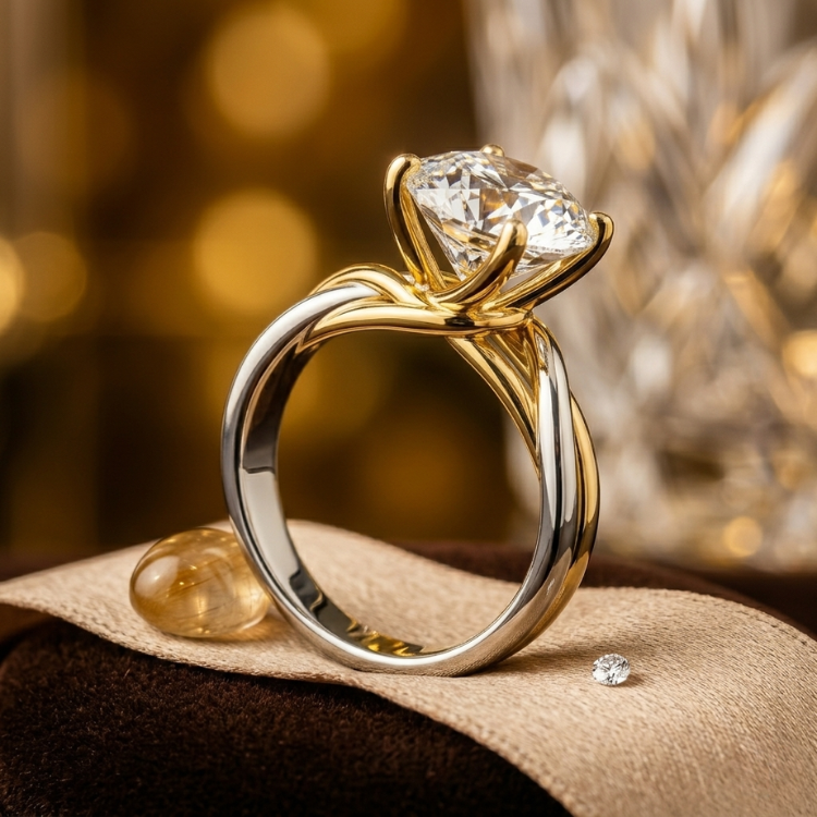 The Eternal Twist: Solitaire Diamond Engagement Ring in 18K Yellow Gold
