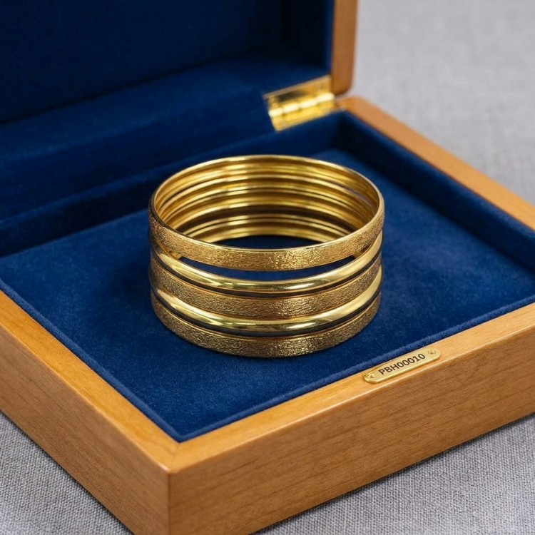 Traditional Gold-Plated Textured Bangle Set